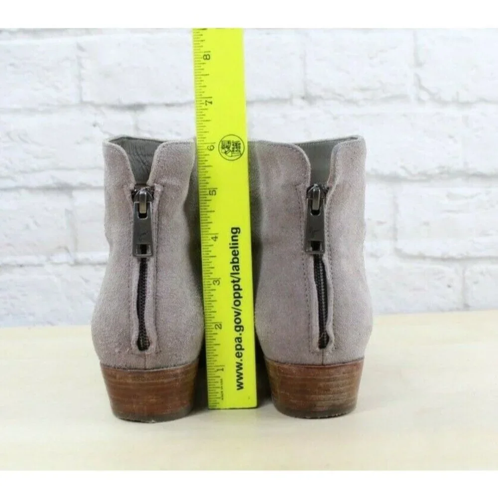 Joie Lucy Gray Suede Silver Stud Back Zip Wooden Heel Ankle Boots US 6 - Picture 8 of 9